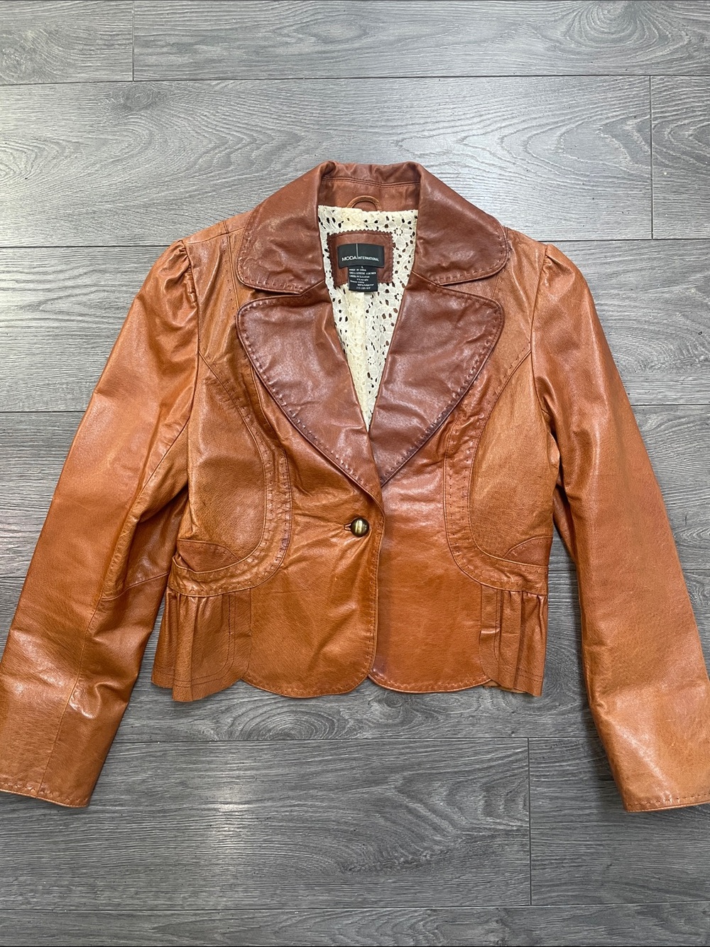 Vintage Moda International 100% brown leather blazer jacket size large